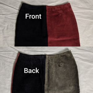 Color block leather suede mini skirt
